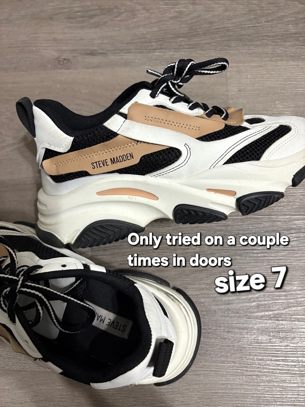 Steve Madden White, Black & Tan Platform Sneakers